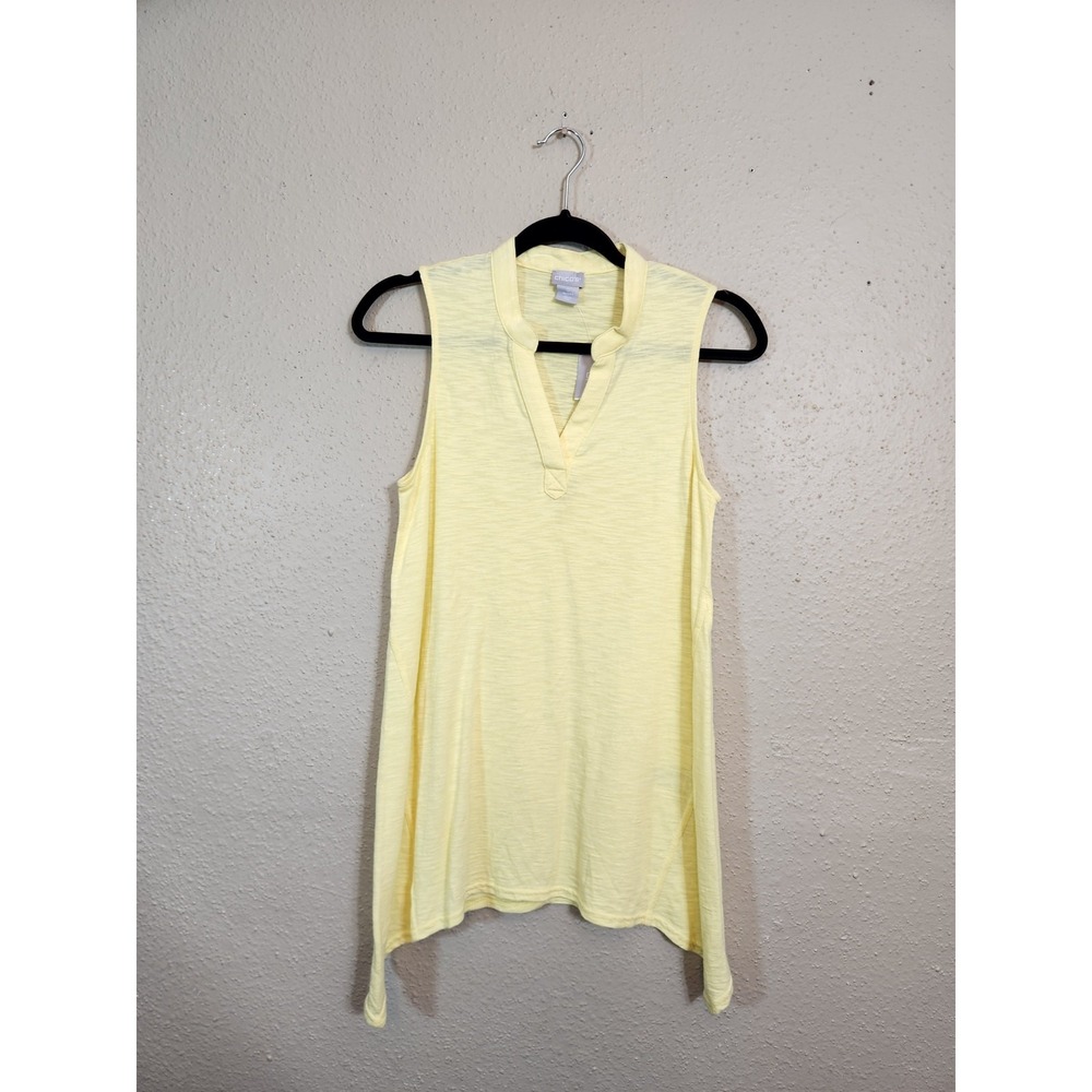 Chico's Womens Small Yellow Cotton Slub Tunic Tank Top Sharkbite Hem NEW